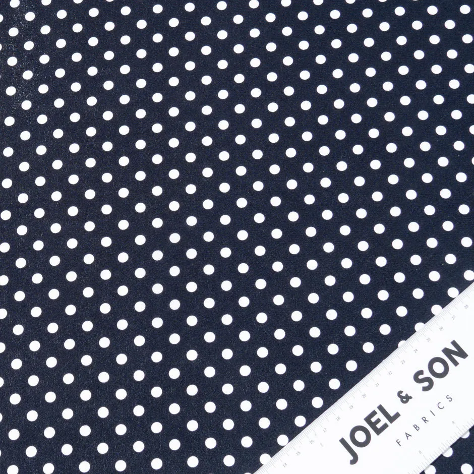 White Geo Spot Printed Navy Blue Silk Crêpe de Chine