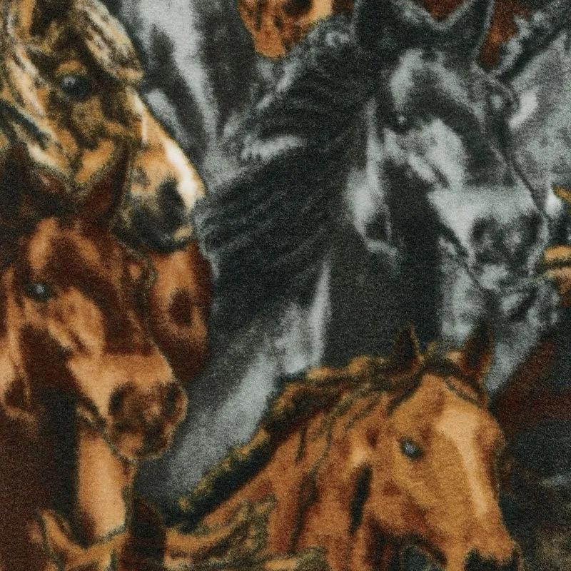 Winterfleece Prints Animals - Packed Horses Multi Fleece Yardage